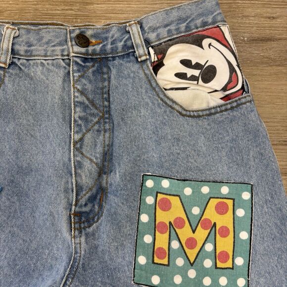 Vintage Micky Mouse Jeans Womens Size 11/12 Disney Patchwork Denim 90s - Picture 3 of 11